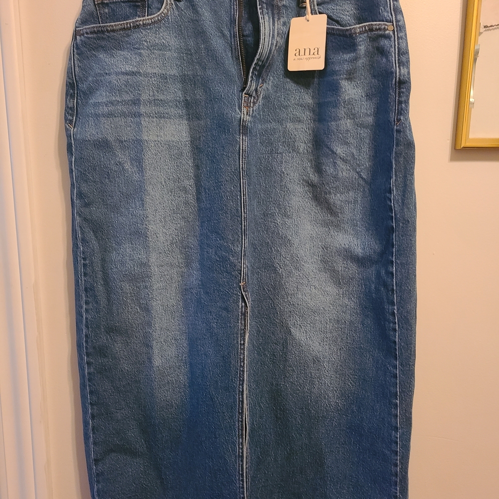 a.n.a Blue Denim Midi Skirt